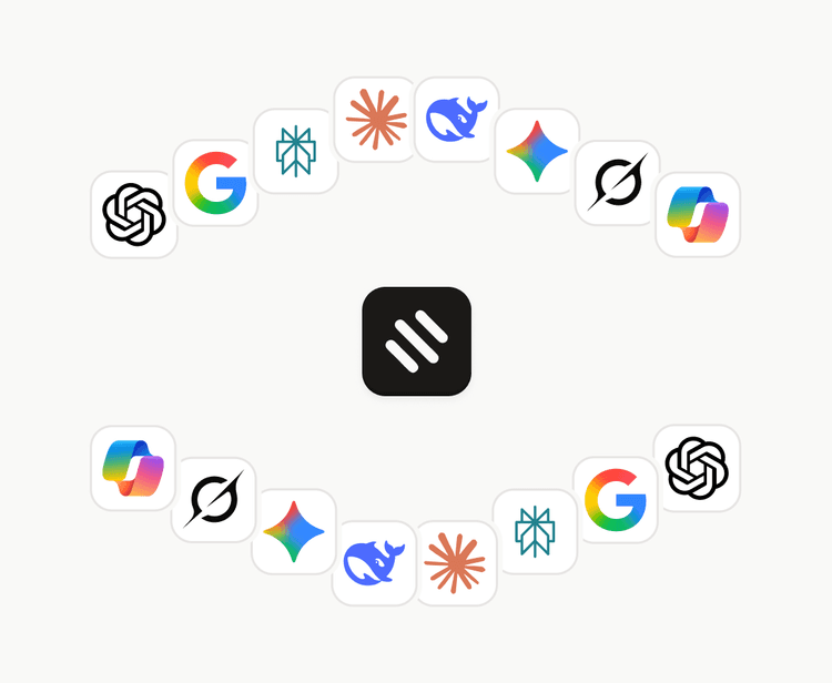 Illustration of the 9 AI engine logos Siftly tracks.