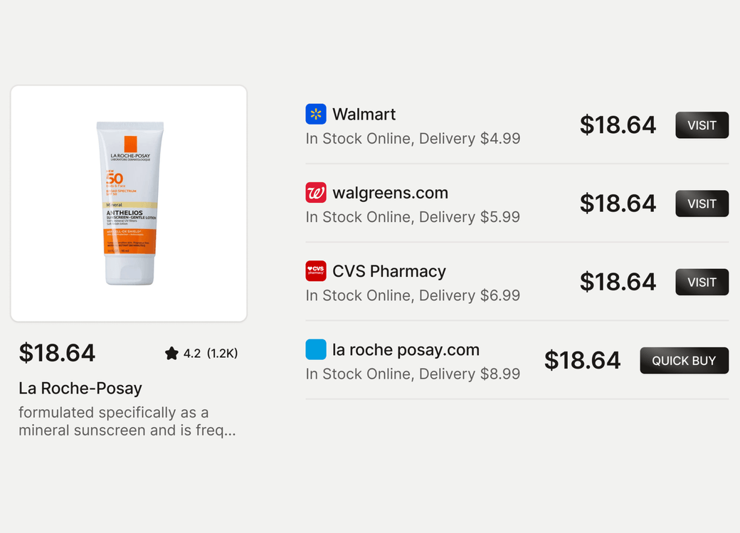 Merchant pricing panel